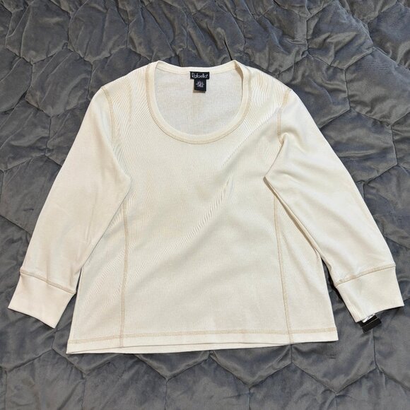 Vintage Rafaella Ivory Cotton T-Shirt Long Sleeves Scoop Neck NOSWT - Picture 3 of 13